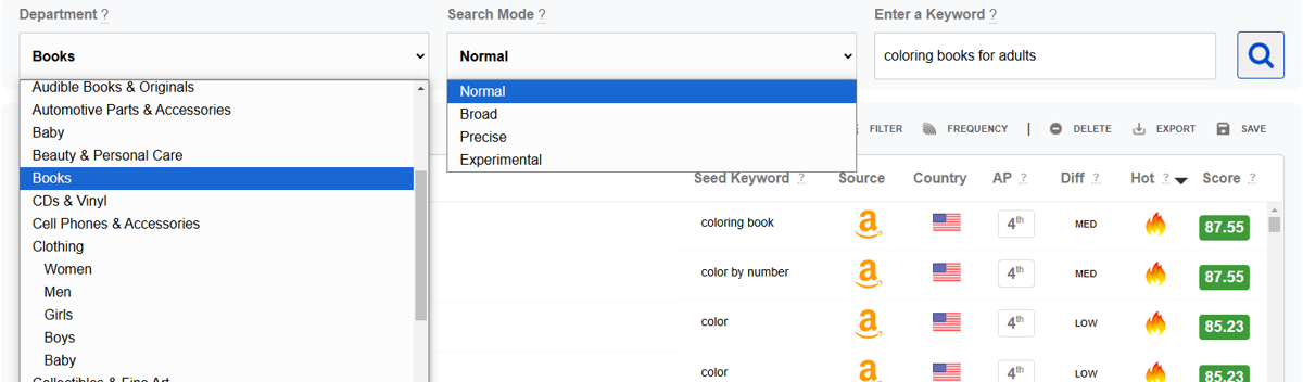 Amazon Keywords by Books Department